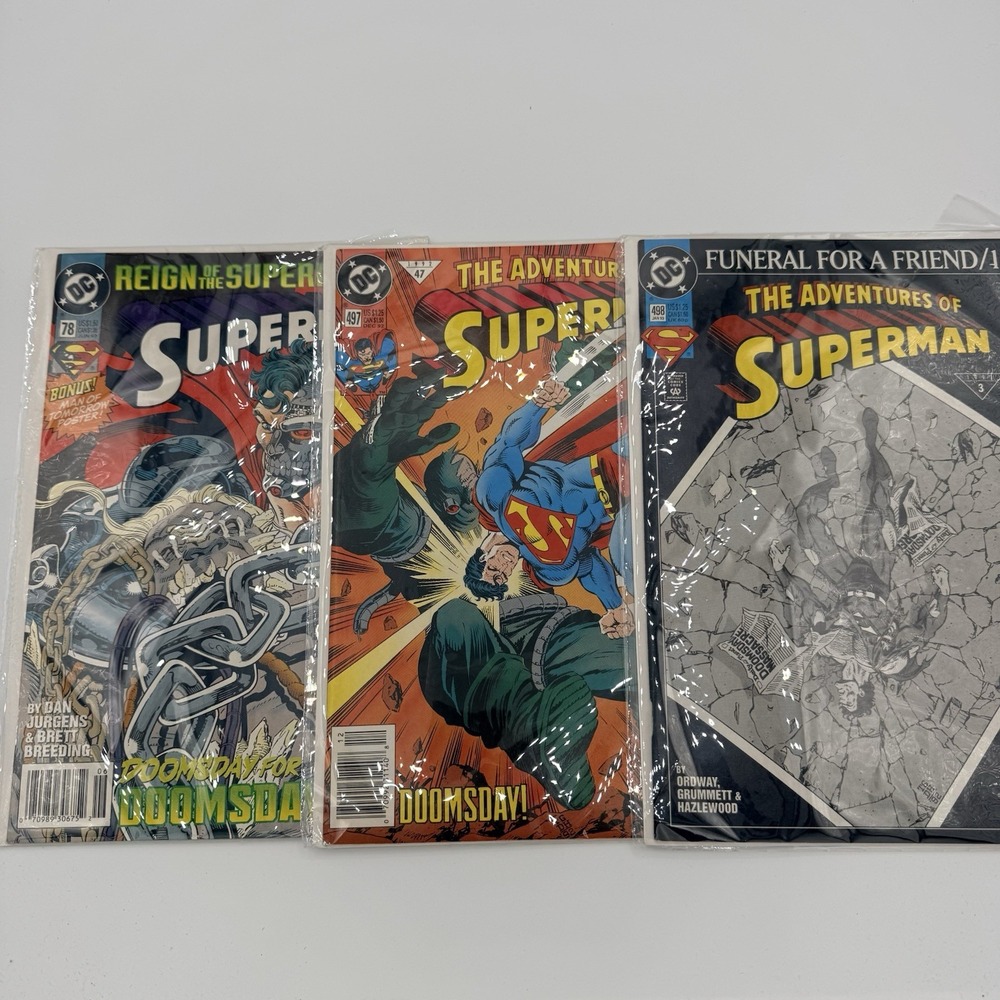 Superman Comic Lot #78 Adventures #497 #498 Death Doomsday Funeral DC 1992-93